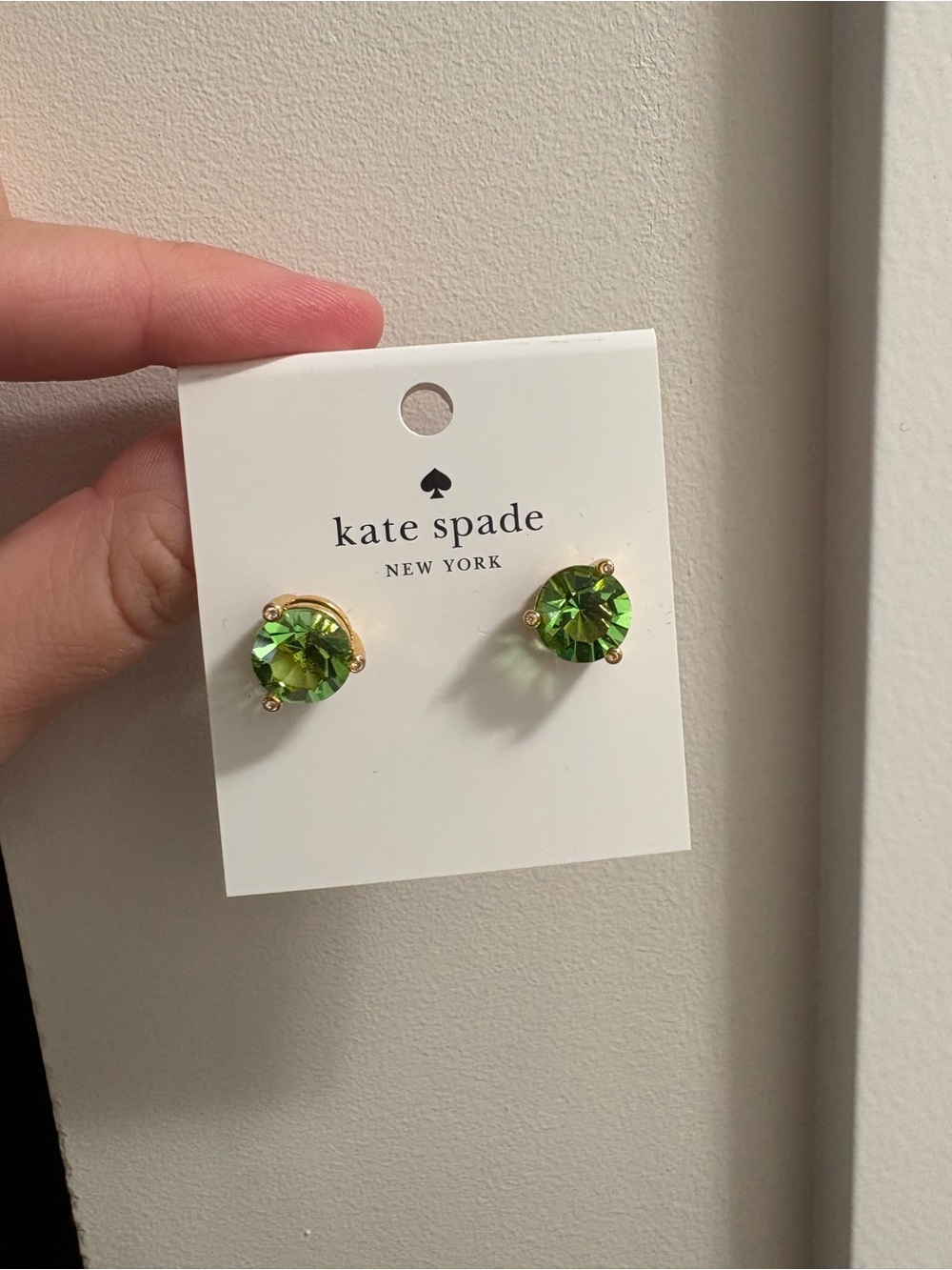 Kate Spade Green Gem Stud Earrings with Gold Hardware